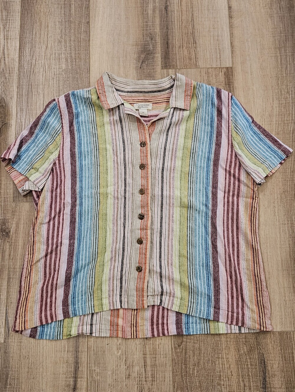 Christopher & Banks Women’s XL Linen Blend Striped Button Front Vacation Resort